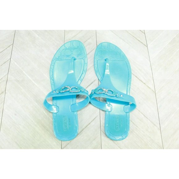 Coach  Blue Jelly Slip On T-Strap Casual Thong Flats Sandals Size 8 - Picture 7 of 9